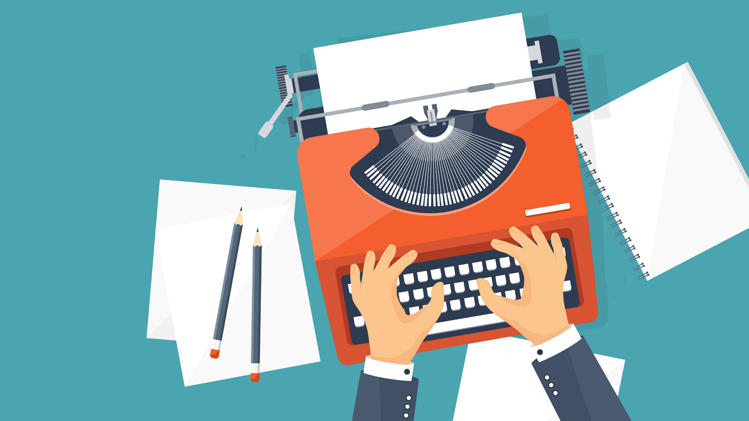 hands on a typewriter, illustration